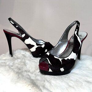 Guess EUC Chandra Womens Cow Print Hair Calf Slingback Pumps Size 6.5